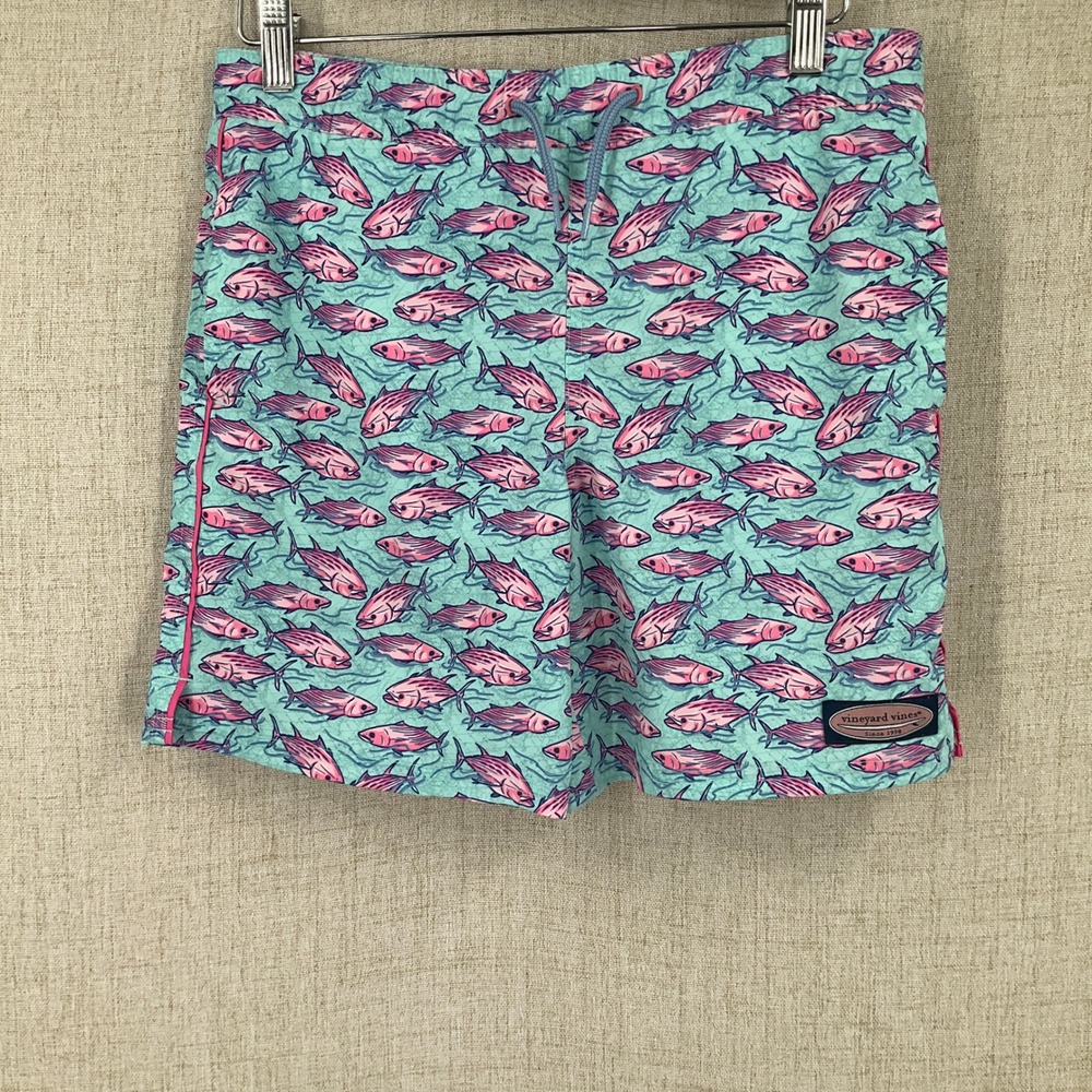 Vineyard Vines Swim Trunks Boys S Green Pink Fish Print Preppy Nautical Marine
